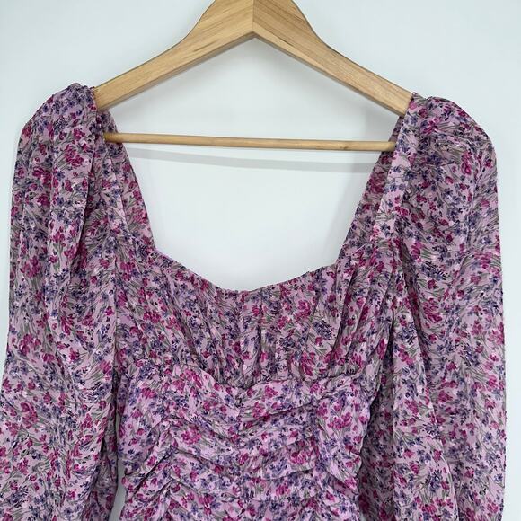 ZARA Floral Print Draped Long Sleeve Ruffle Mini Dress Bloggers Fav Pink/ Purple - Picture 6 of 12